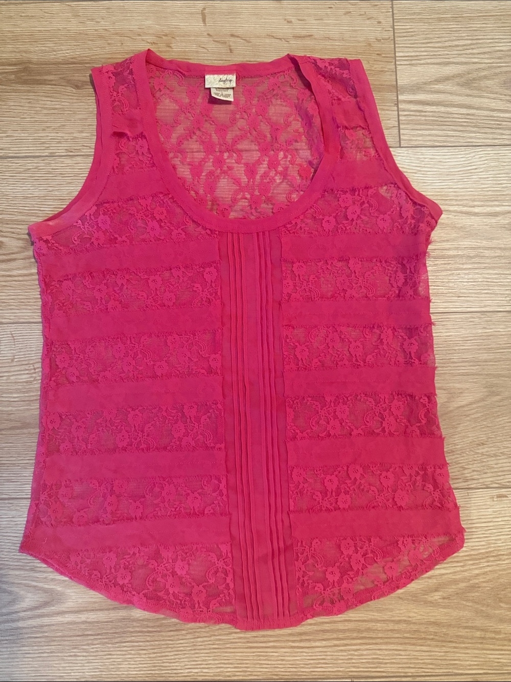 Daytrip Bright Pink Lace Pintuck Tank Top